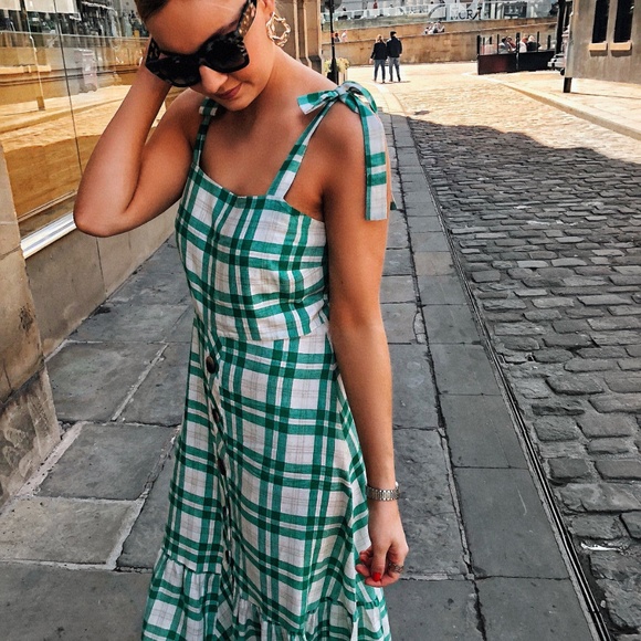 Zara Green Checkered Plaid Maxi dress XS - Picture 2 of 6